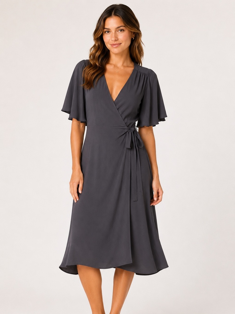 Aritzia Wilfred Allie Wrap Dress Dark Gray Small